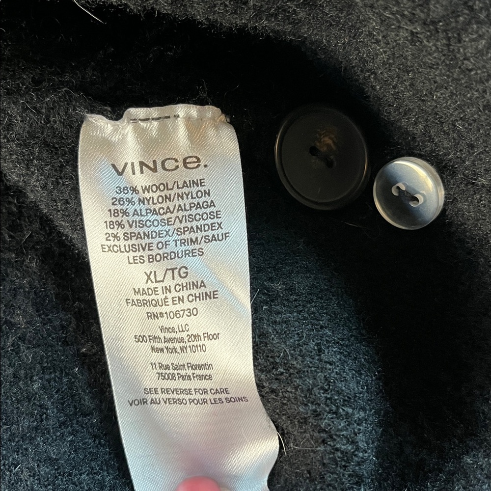 Vince Black Long Wool Blend Coat Minimalist Button Front Luxury Outerwear - Picture 10 of 14